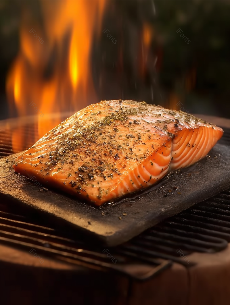 美味烧烤小吃户外烧烤鲑鱼肉胡椒火焰烤架黑色背景晚餐,高清,摄影图,摄影图片,图片大全,摄影图免费下载